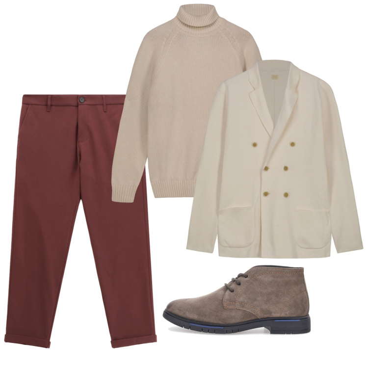 Outfit uomo - Bon ton autunnale. Stile Casual per Tutti i giorni. Abbinamento con pantaloni, scarpe stringate, pullovers, cardigans.