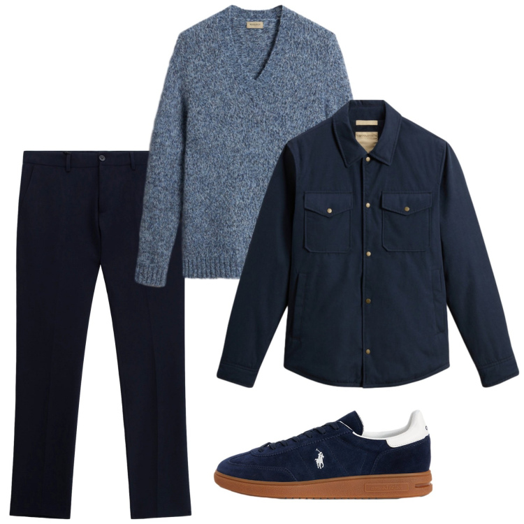 Outfit uomo - Blu notte. Stile Casual per Tutti i giorni. Abbinamento con pantaloni, sneakers, pullovers, cappotti.
