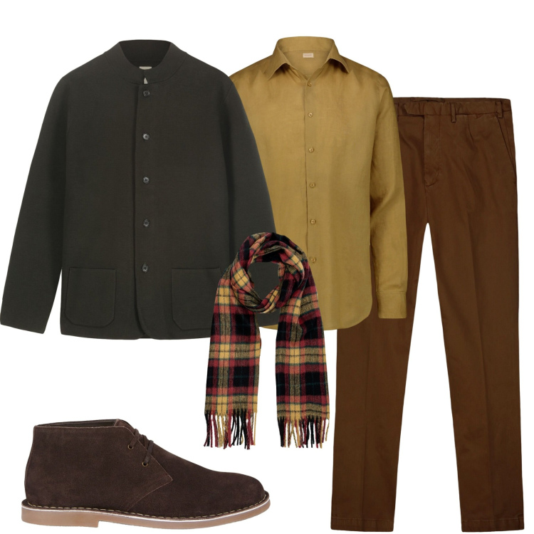 Outfit uomo - Colori autunnali. Stile Urban per Tutti i giorni. Abbinamento con pantaloni, camicie, stivali e stivaletti, sciarpe, giacche.