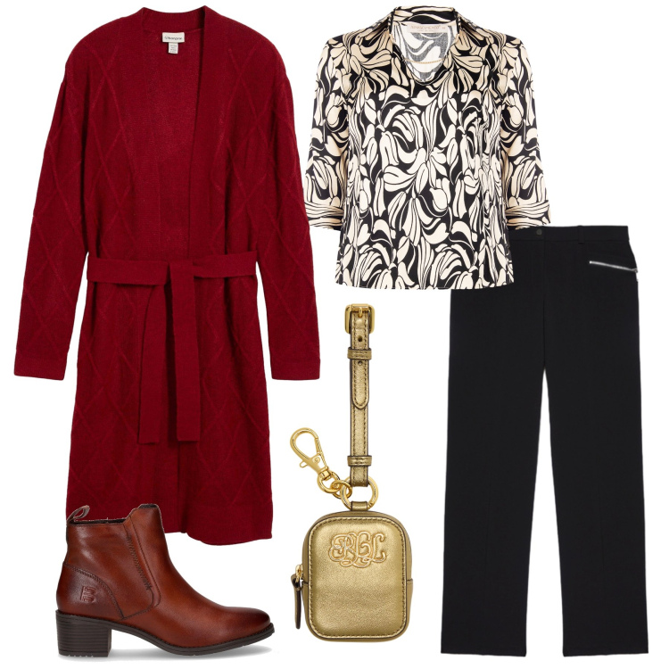 Outfit donna - Total look #2283104. Stile Casual chic per Tutti i giorni. Abbinamento con cardigans, bluse, pochette, pantaloni, stivaletti.