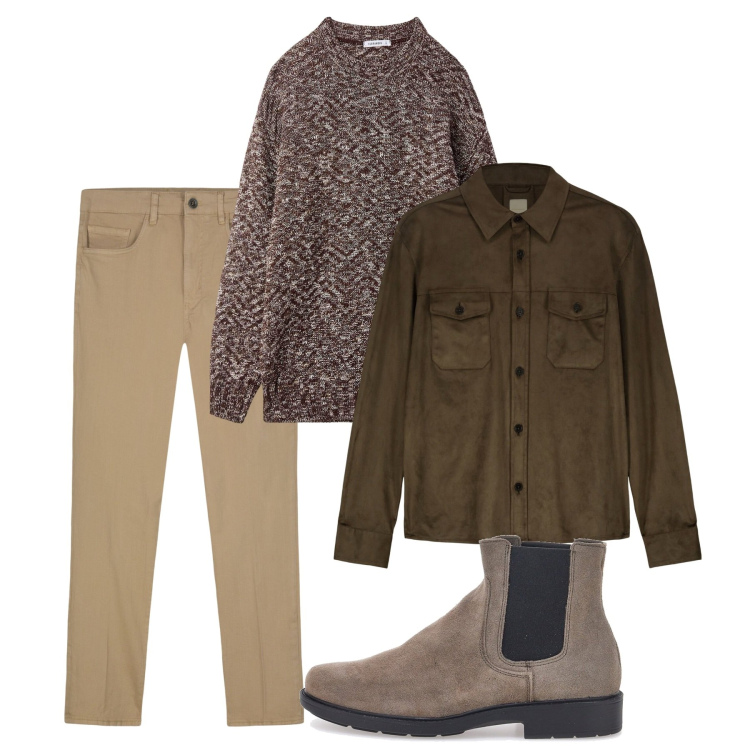 Outfit uomo - Brown over. Stile Casual per Tutti i giorni. Abbinamento con maglieria, stivali e stivaletti, giacche, pantaloni.
