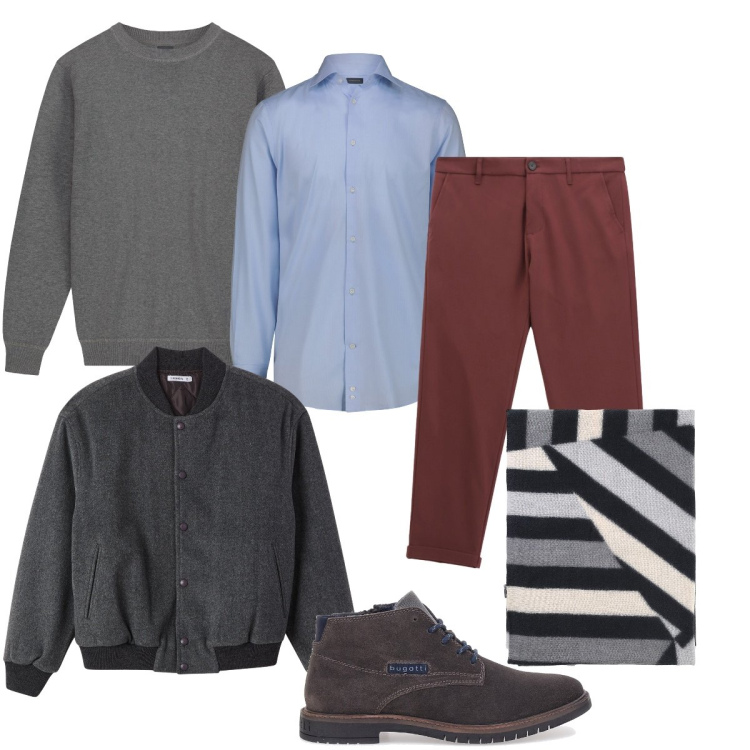 Outfit uomo - Grigio colore neutro professionale. Stile Casual per Tutti i giorni. Abbinamento con bomber, pantaloni, sciarpe, maglieria, scarpe stringate, camicie.