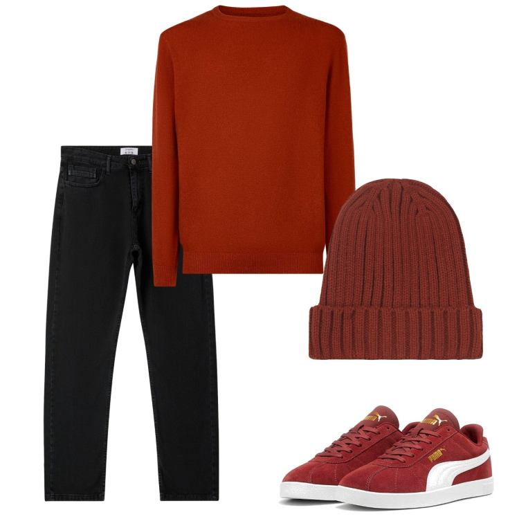 Outfit uomo - Weekend. Stile Casual per Tutti i giorni. Abbinamento con jeans dritti, sneakers, maglieria, berretti.