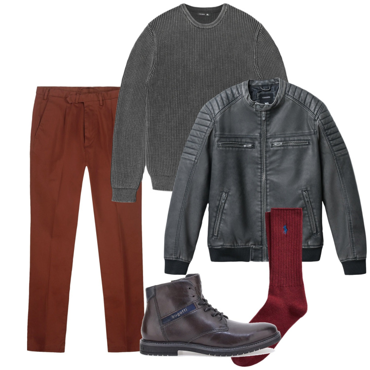 Outfit uomo - Biker rock. Stile Biker Rock per Tutti i giorni. Abbinamento con giacche, maglieria, calzini, stivali e stivaletti, pantaloni.