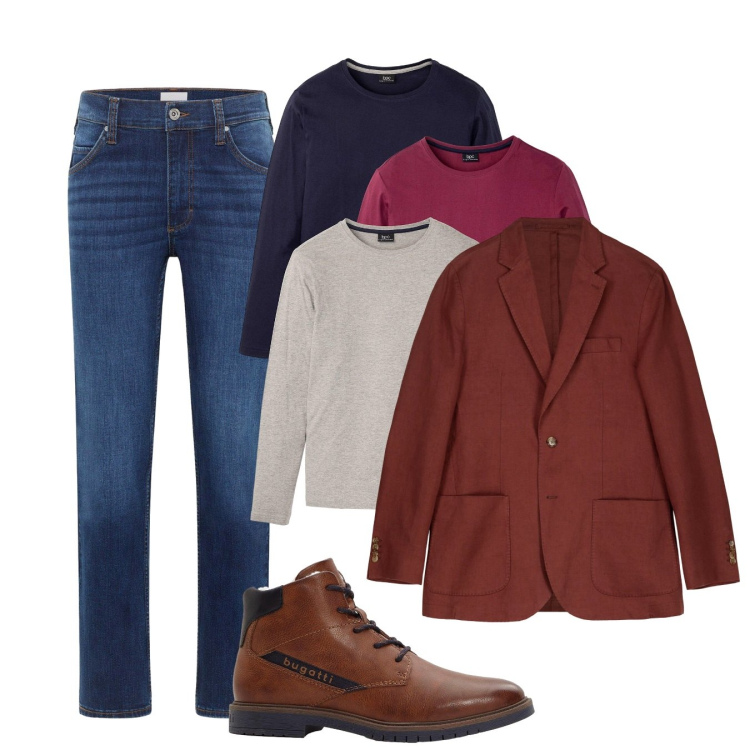 Outfit uomo - Semplice. Stile Casual per Tutti i giorni. Abbinamento con jeans dritti, anfibi, maglieria, giacche.