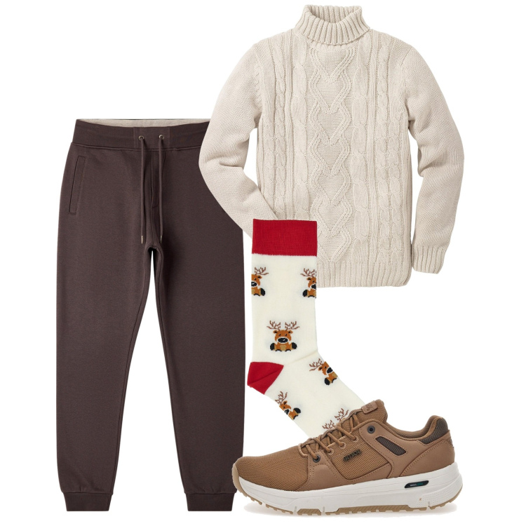 Outfit uomo - Linee comode in casa. Stile Casual per Tutti i giorni. Abbinamento con maglieria, pantaloni, sneakers, calzini.