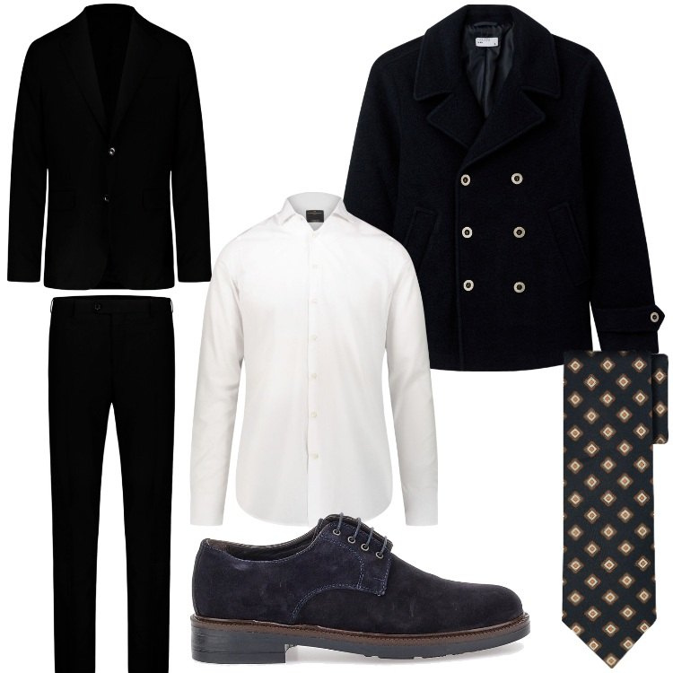 Outfit uomo - Cerimonia a Novembre. Stile Business/Elegante per Cerimonia. Abbinamento con cappotti, abiti, scarpe stringate, camicie, cravatte.