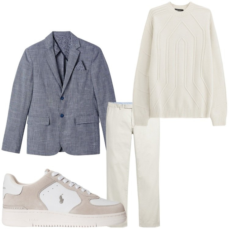 Outfit uomo - Searata sporty. Stile Business/Elegante per Serata speciale. Abbinamento con giacche, pullovers, pantaloni chino, sneakers.