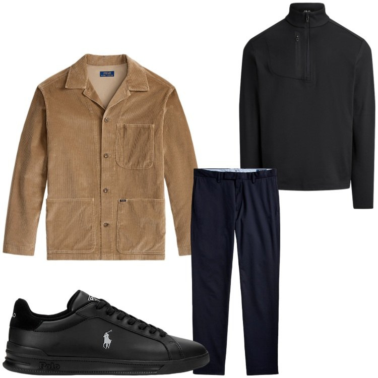 Outfit uomo - Nero e velluto. Stile Casual per Tutti i giorni. Abbinamento con pantaloni chino, sneakers, giacche, pullovers.