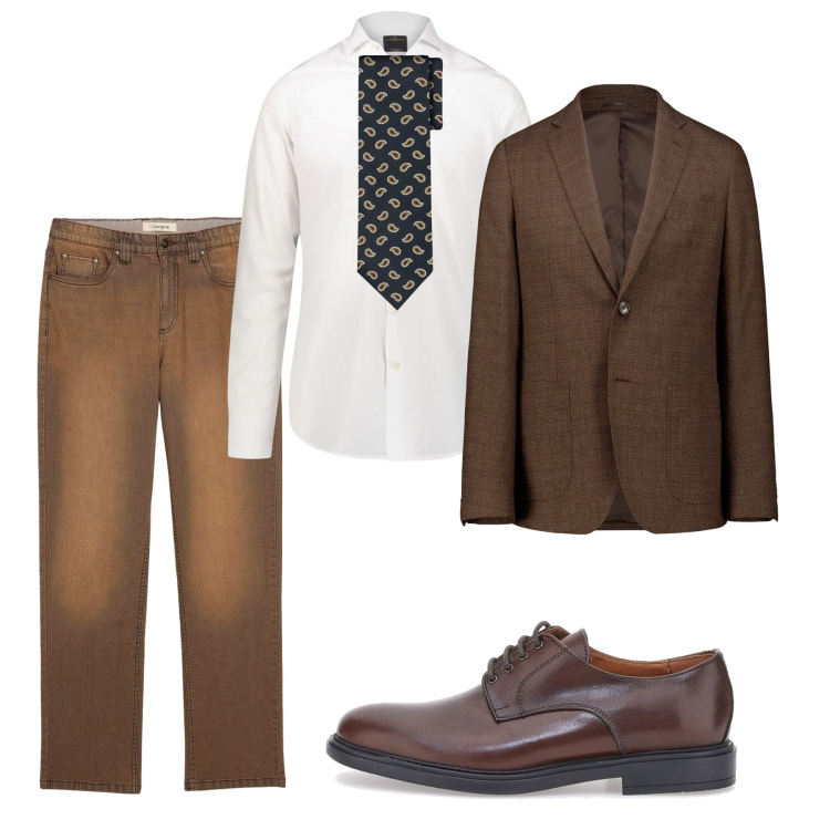 Outfit uomo - I jeans ruggine. Stile Business/Elegante per Serata speciale. Abbinamento con jeans, scarpe stringate, camicie, cravatte, giacche.