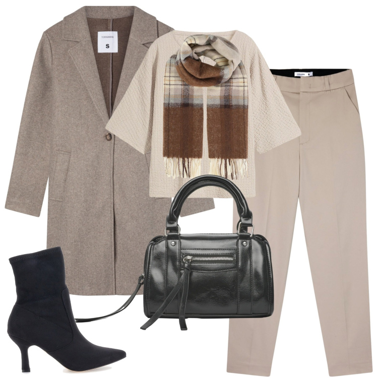 Outfit donna - City. Stile Casual chic per Tutti i giorni. Abbinamento con maglieria, sciarpe, pantaloni chino, cappotti, borse a mano, stivaletti.