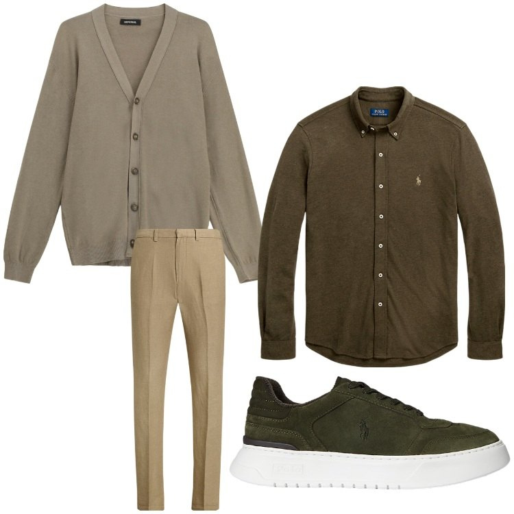 Outfit uomo - Abbinamenti. Stile Casual per Tutti i giorni. Abbinamento con cardigans, camicie, sneakers, pantaloni.