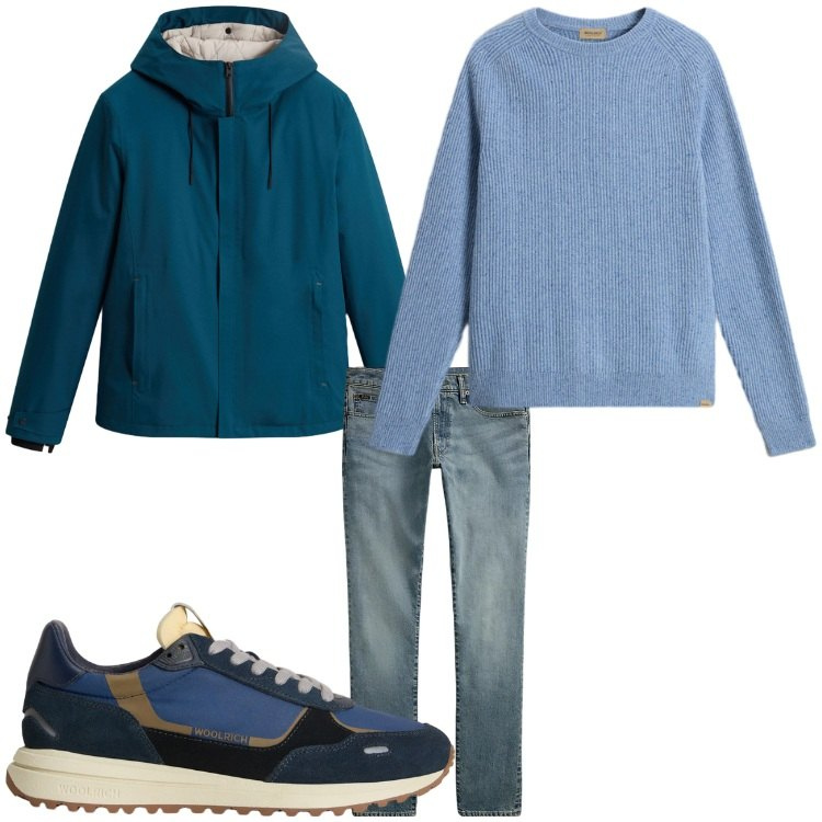 Outfit uomo - Blu. Stile Casual per Tutti i giorni. Abbinamento con jeans, maglieria, sneakers, giacche.