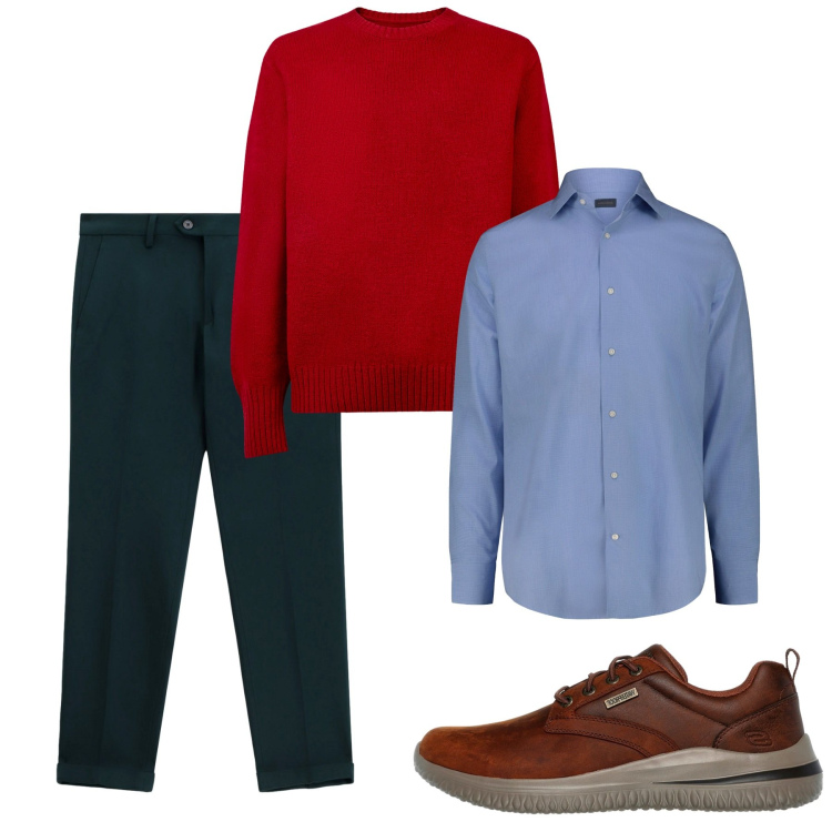 Outfit uomo - Novembre. Stile Casual per Tutti i giorni. Abbinamento con pantaloni, camicie, scarpe stringate, maglieria.