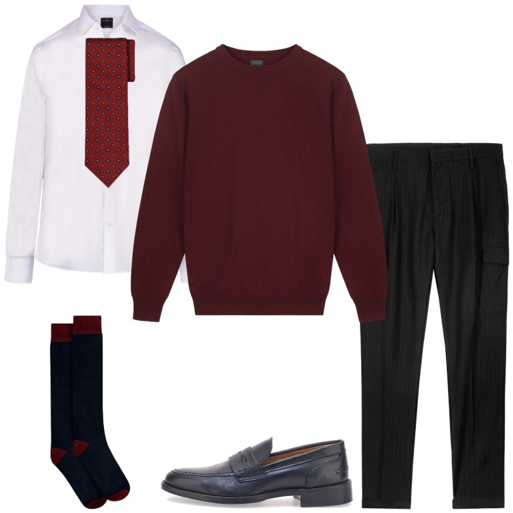 Outfit uomo - Total look #2283171. Stile Business/Elegante per Serata speciale. Abbinamento con maglieria, camicie, pantaloni cargo, calzini, scarpe stringate, cravatte.
