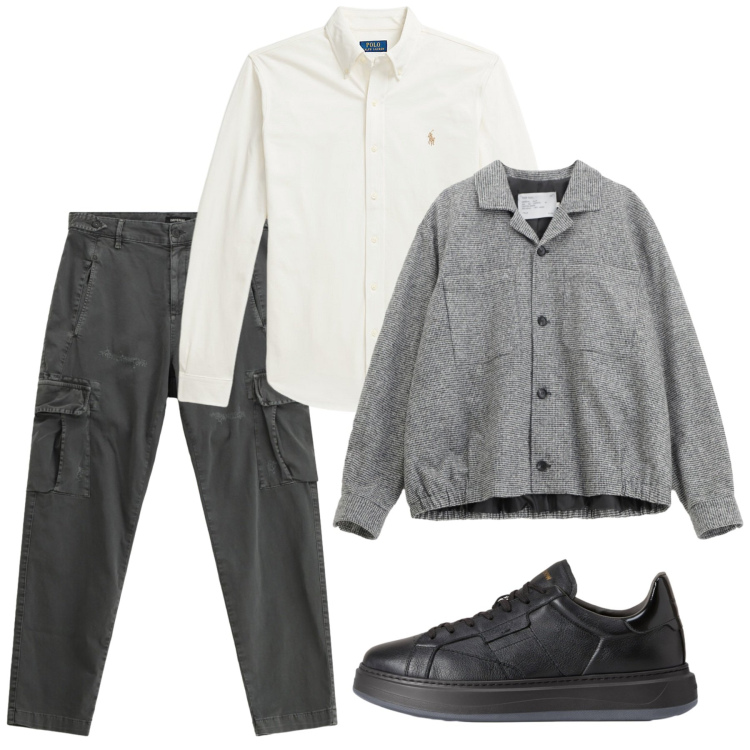 Outfit uomo - Novembre sale e pepe. Stile Trendy per Tutti i giorni. Abbinamento con cappotti, pantaloni cargo, camicie, sneakers.