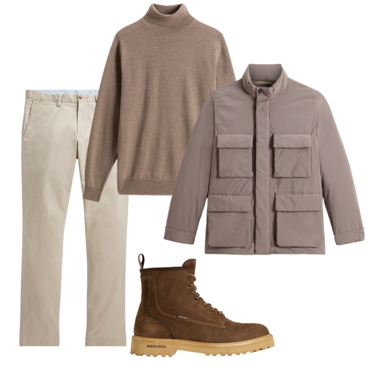 Outfit uomo - Autunno inoltrato. Stile Casual per Tutti i giorni. Abbinamento con pantaloni, anfibi, maglieria, giacche.