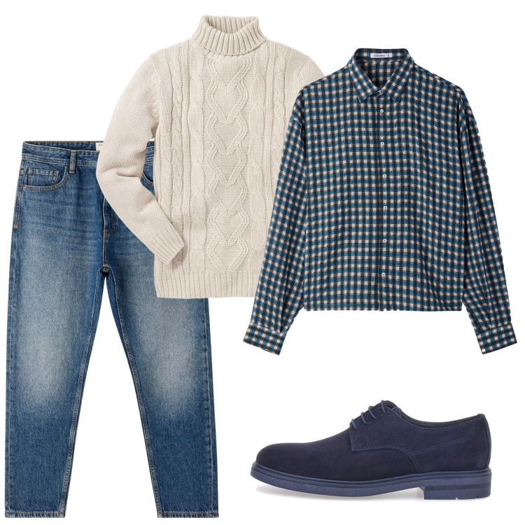 Outfit uomo - Novembre. Stile Casual per Tutti i giorni. Abbinamento con maglieria, jeans, camicie, scarpe stringate.