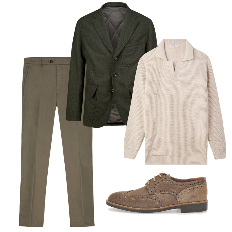Outfit uomo - Novembre. Stile Casual per Tutti i giorni. Abbinamento con maglieria, scarpe stringate, pantaloni chino, giacche.