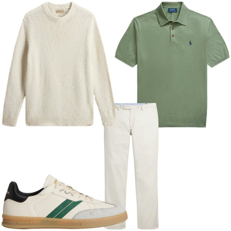 Outfit uomo - Week end. Stile Casual per Tutti i giorni. Abbinamento con pantaloni chino, maglieria, maglieria, sneakers.