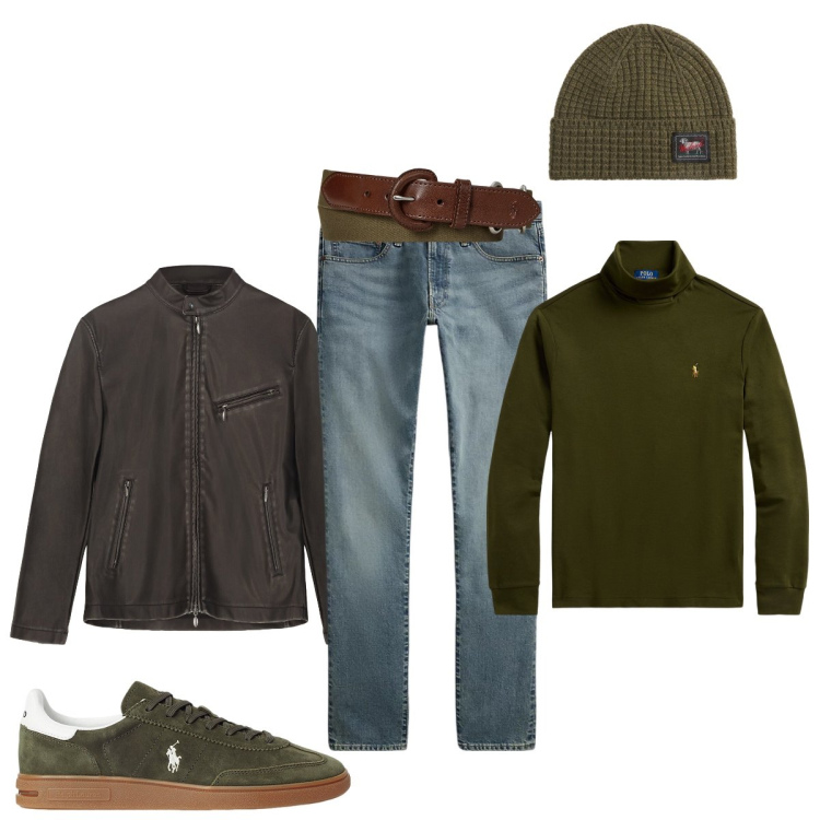 Outfit uomo - Trendy al pub. Stile Trendy per Serata speciale. Abbinamento con sneakers, jeans, cinture, polo, berretti, giacche.