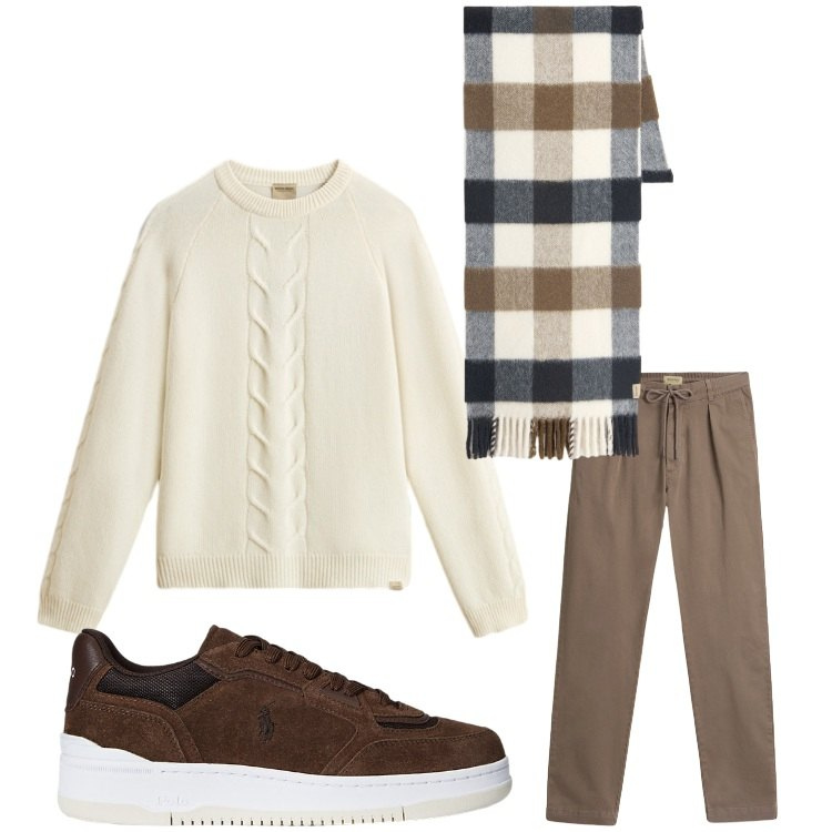 Outfit uomo - Un pomeriggio cosi. Stile Casual per Tutti i giorni. Abbinamento con sneakers, pantaloni, maglieria, sciarpe.