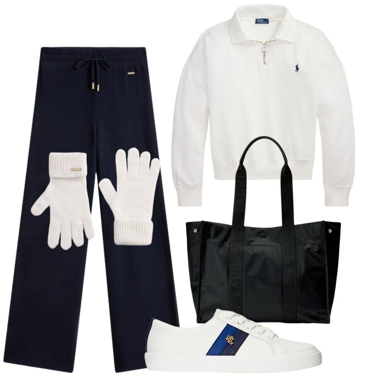 Outfit donna - Wide leg. Stile Basic per Tutti i giorni. Abbinamento con sneakers, borse tote, pullovers, guanti, pantaloni.