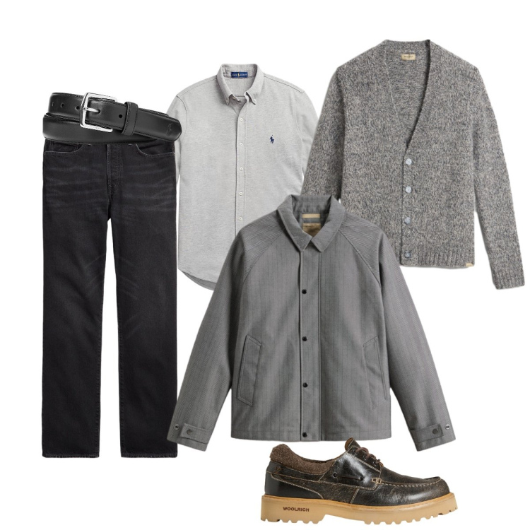 Outfit uomo - Grigio elegante e classico. Stile Business/Elegante per Tutti i giorni. Abbinamento con cinture, camicie, jeans dritti, cappotti, cardigans, scarpe stringate.