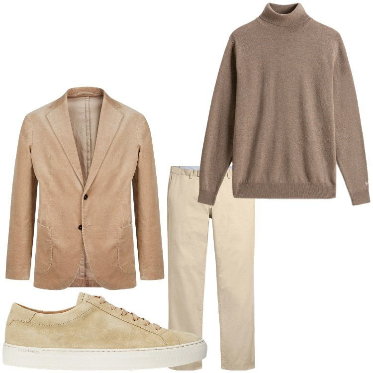 Outfit uomo - Ma stasera. Stile Business/Elegante per Serata speciale. Abbinamento con pantaloni chino, sneakers, maglieria, giacche.