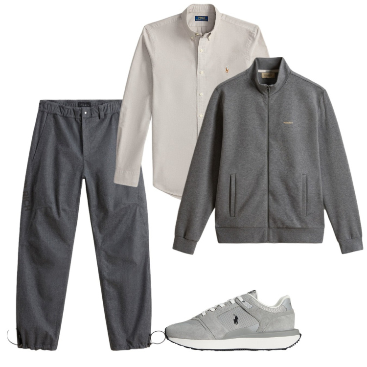 Outfit uomo - L’eleganza del grigio. Stile Trendy per Tutti i giorni. Abbinamento con camicie, sneakers, pantaloni, felpe.
