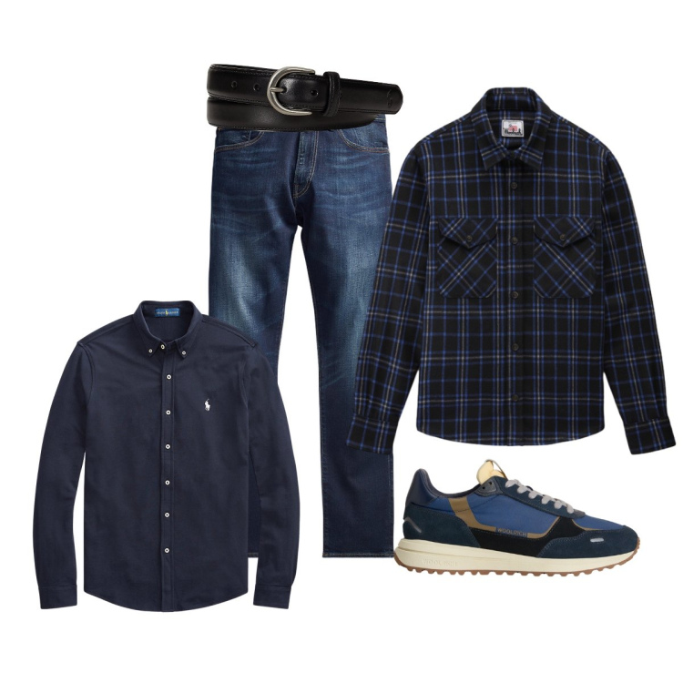 Outfit uomo - Serata con gli amici. Stile Casual per Serata speciale. Abbinamento con jeans, camicie, cinture, sneakers, cappotti.