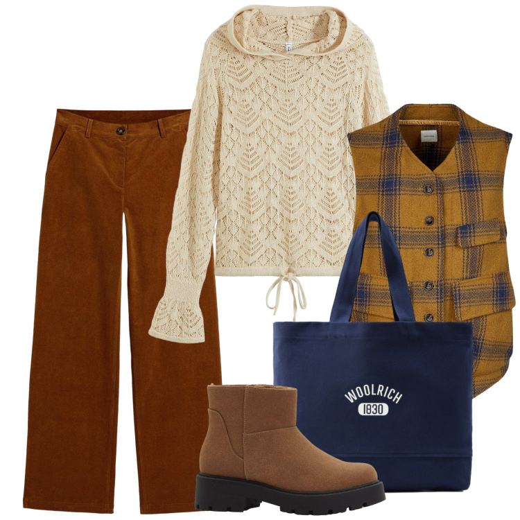 Outfit donna - Novembre. Stile Bon Ton per Tutti i giorni. Abbinamento con maglieria, pantaloni, stivaletti, borse tote, gilet.