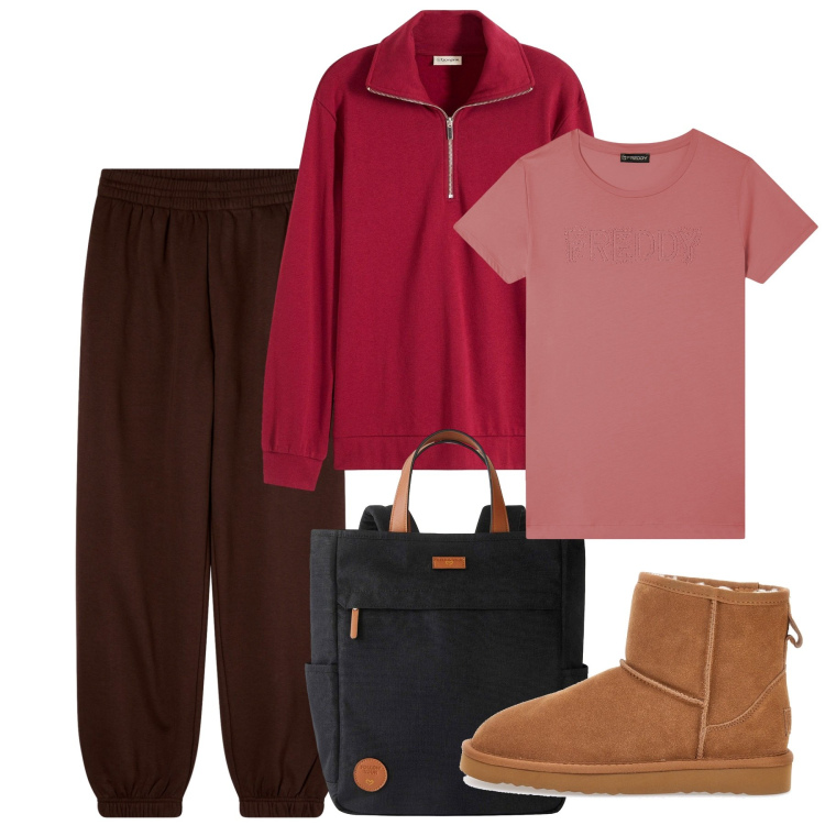 Outfit donna - Ampiezze. Stile Basic per Tutti i giorni. Abbinamento con zaini, felpe, pantaloni, t-shirt, stivaletti.