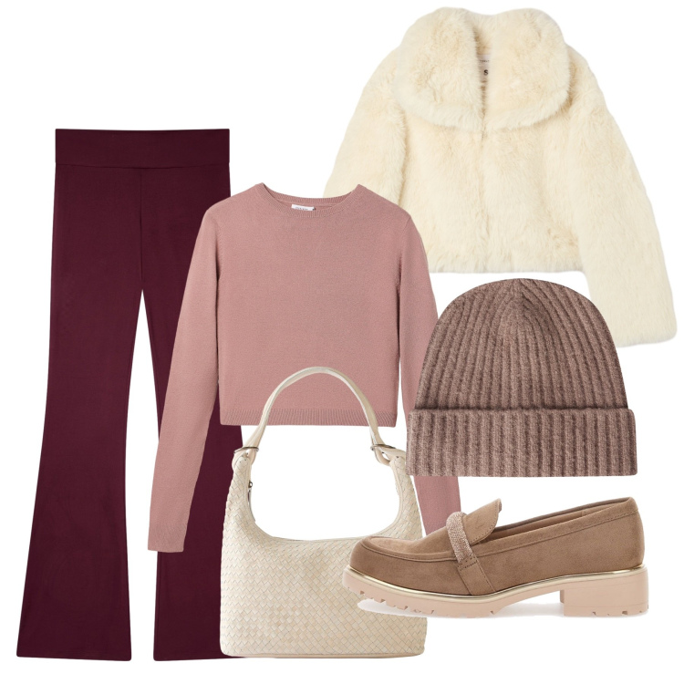 Outfit donna - Bon ton. Stile Bon Ton per Tutti i giorni. Abbinamento con shopping bag, leggings, berretti, ecopellicce, t-shirt, mocassini.