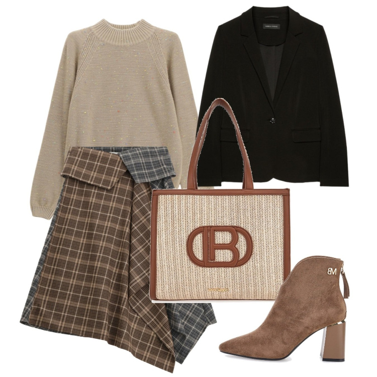 Outfit donna - Doppio colore. Stile Chic per Tutti i giorni. Abbinamento con maglieria, minigonne, borse a spalla, blazer, stivaletti.