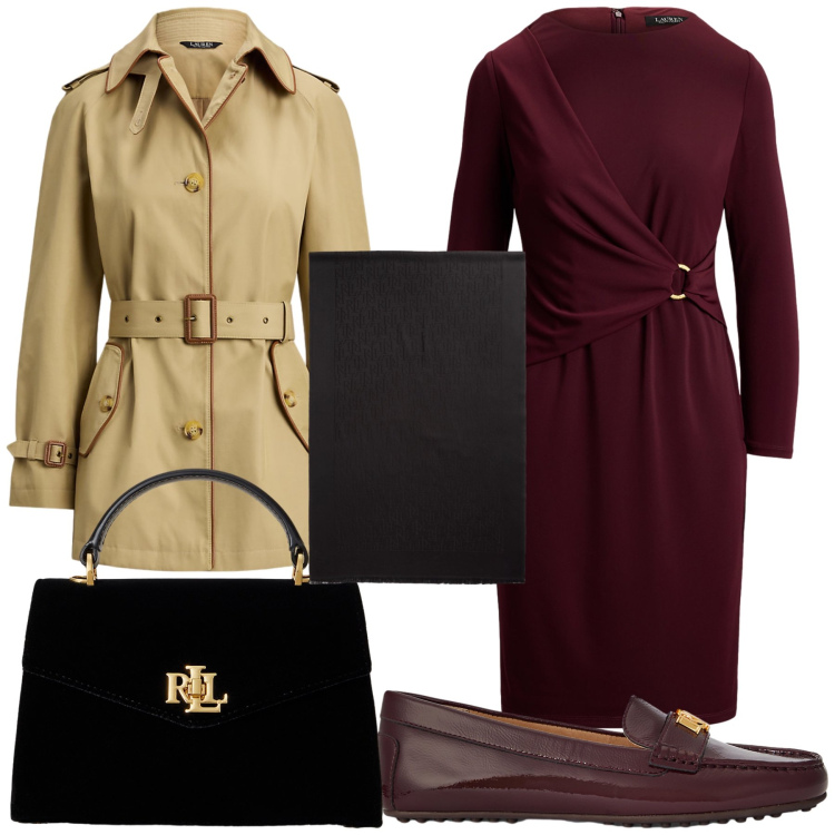 Outfit donna - Ufficio Lauren. Stile Urban per Ufficio. Abbinamento con trench, vestiti, mocassini, sciarpe, borse a mano.