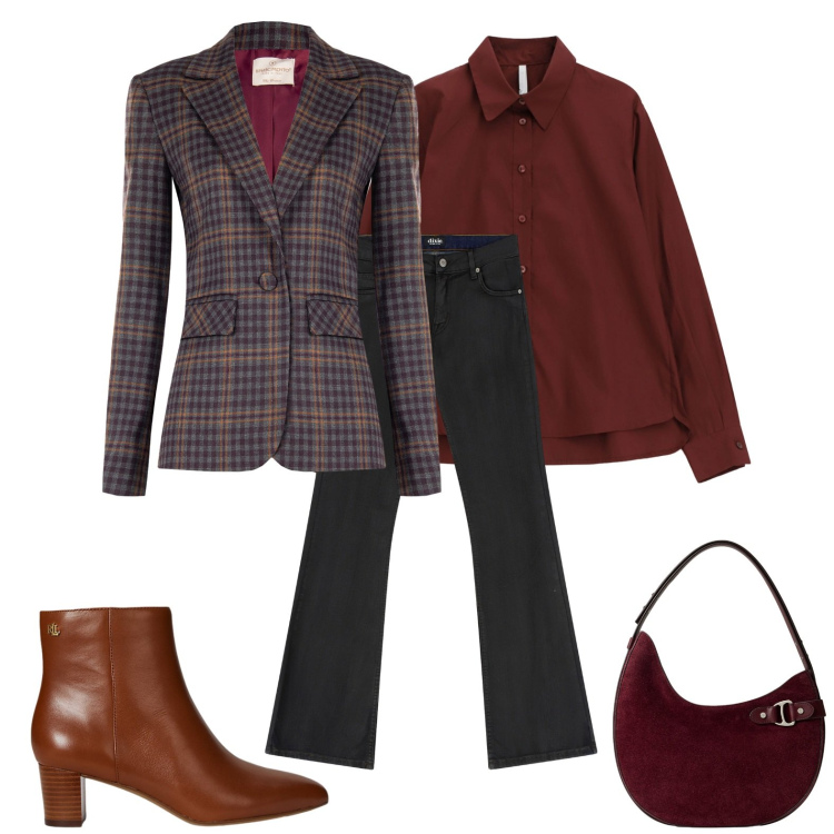 Outfit donna - Weekend a Londra. Stile Preppy per Tutti i giorni. Abbinamento con blazer, camicie, jeans, stivaletti, borse a spalla.