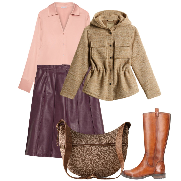 Outfit donna - Pink touch. Stile Bon Ton per Ufficio. Abbinamento con gonne, borse a spalla, blazer, stivali, camicie.