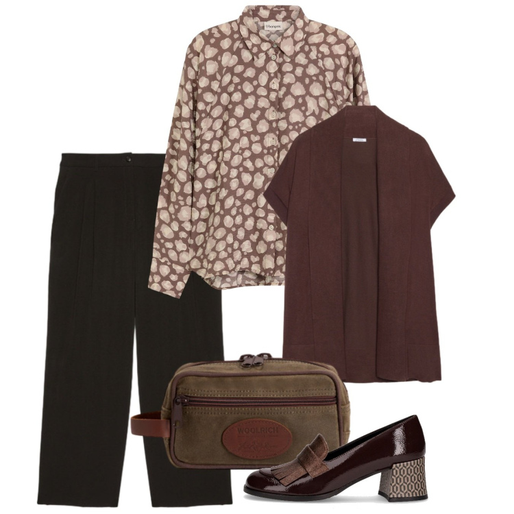 Outfit donna - Novembre. Stile Bon Ton per Ufficio. Abbinamento con camicie, valigie, cardigans, pantaloni, mocassini.