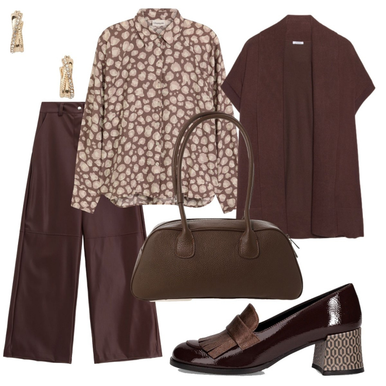 Outfit donna - I pantaloni di tendenza. Stile Bon Ton per Ufficio. Abbinamento con camicie, pantaloni a palazzo, borse a mano, orecchini, cardigans, mocassini.