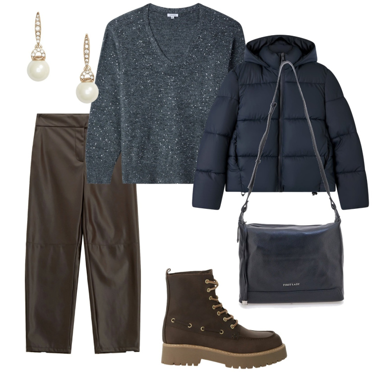 Outfit donna - Orecchini eleganti. per Tutti i giorni. Abbinamento con bomber, maglieria, pantaloni, stivaletti, orecchini, borse a tracolla.