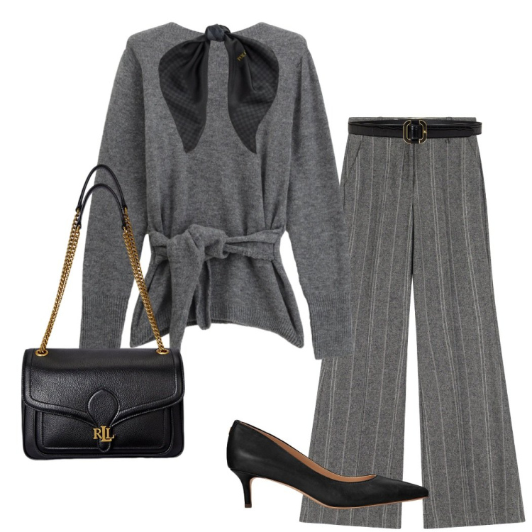 Outfit donna - Lines of style. Stile Casual chic per Tutti i giorni. Abbinamento con maglieria, pantaloni, décolleté, foulard, borse a spalla, cinture.