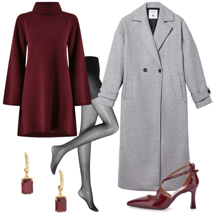 Outfit donna - Occasioni di stile. Stile Chic per Ufficio. Abbinamento con collant, vestiti corti, cappotti, orecchini, décolleté.