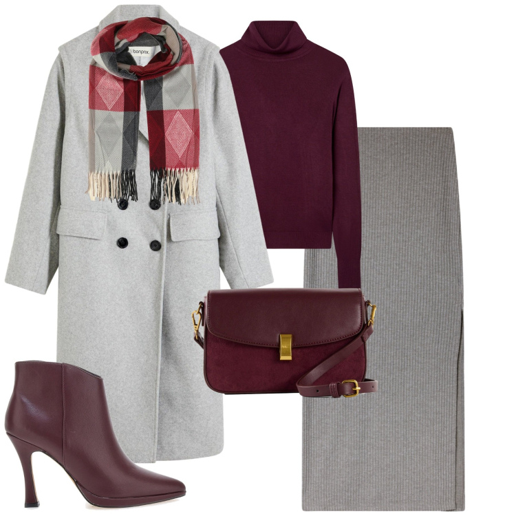 Outfit donna - City. Stile Urban per Tutti i giorni. Abbinamento con borse a mano, cappotti, sciarpe, gonne lunghe, maglieria, stivaletti.