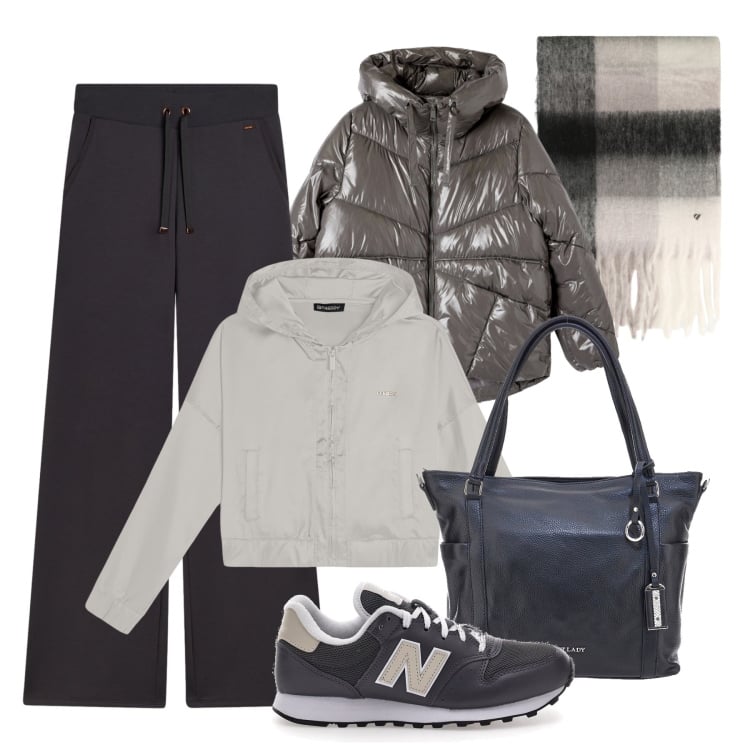 Outfit donna - Tempo libero. Stile Casual per Tutti i giorni. Abbinamento con bomber, pantaloni, felpe con cappuccio, sciarpe, sneakers, shopping bag.