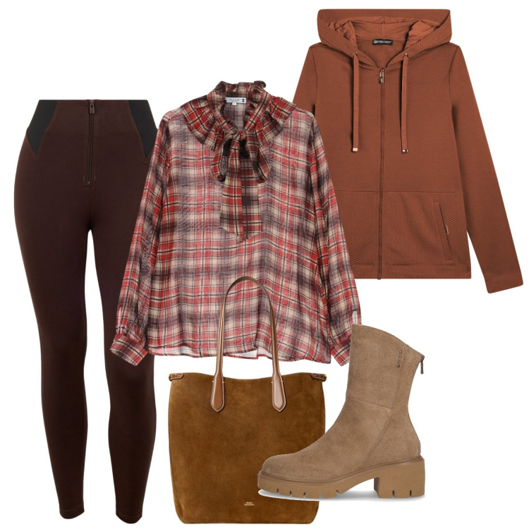 Outfit donna - Novembre. Stile Chic per Tutti i giorni. Abbinamento con bluse, felpe con cappuccio, pantaloni skinny, borse tote, stivaletti.