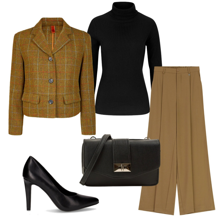Outfit donna - Total look #2283411. Stile Bon Ton per Ufficio. Abbinamento con maglieria, borse a tracolla, pantaloni a palazzo, blazer, décolleté.