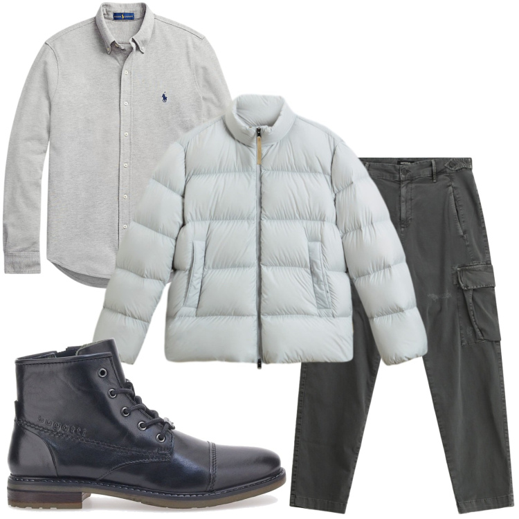 Outfit uomo - Total look #2283416. Stile Urban per Tutti i giorni. Abbinamento con pantaloni cargo, camicie, piumini, stivali e stivaletti.