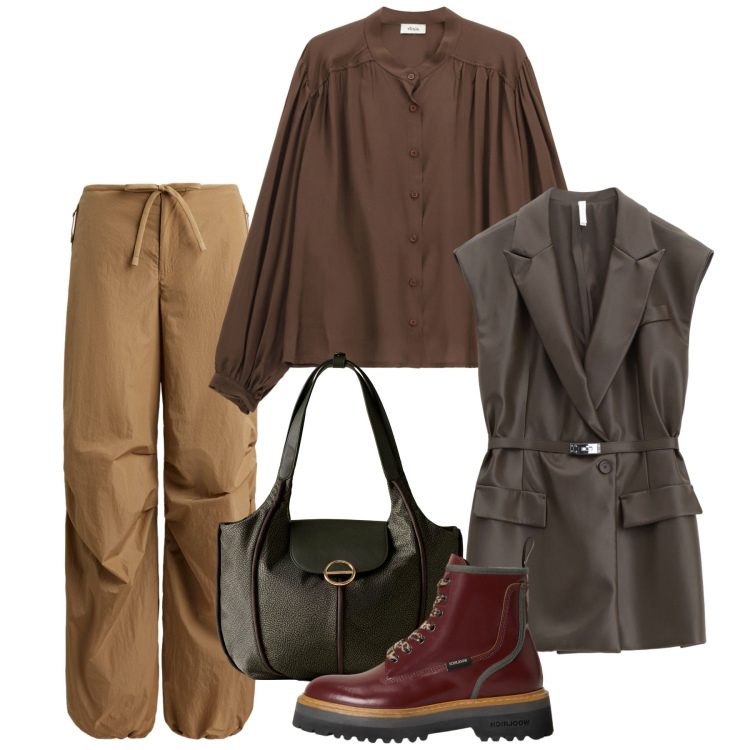 Outfit donna - Anfibi forever. Stile Casual per Tutti i giorni. Abbinamento con gilet, shopping bag, camicie, pantaloni, anfibi.