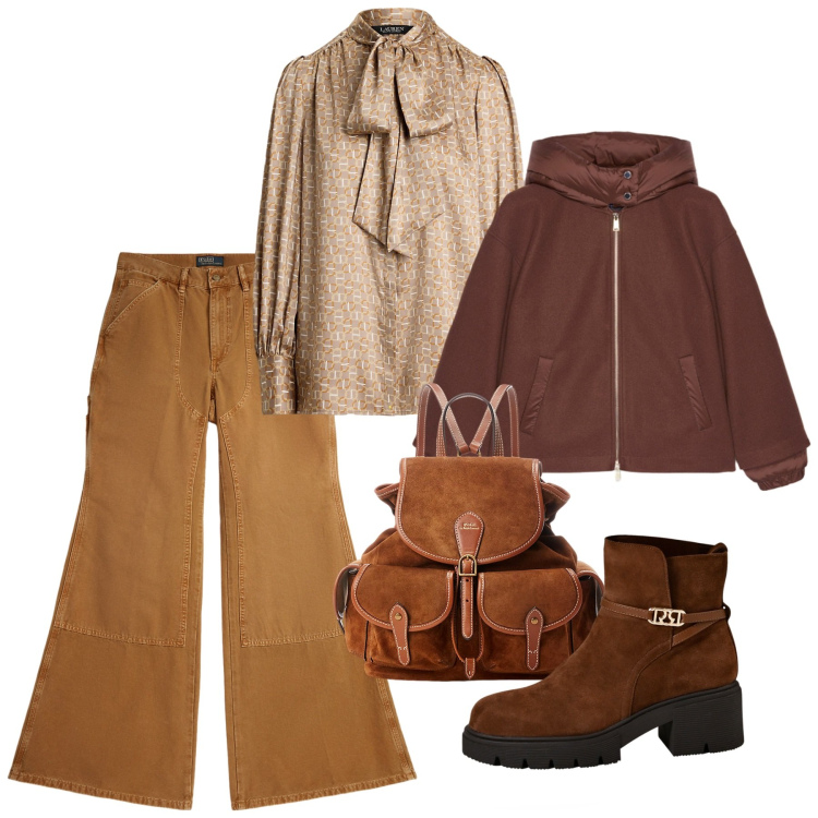 Outfit donna - Caldo novembre. Stile Casual chic per Tutti i giorni. Abbinamento con stivaletti, pantaloni, camicie, zaini, bomber.